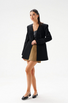 Круглогодичный черный жакет без воротника с кружевами ANNETE A5396 - фото 5