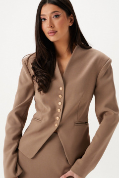 Жакет бежевый полуприлегающий из костюмной ткани ANNETE A5426 - фото 4