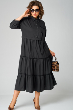 Черное платье с воротником стойка и асимметричной застежкой из текстиля EVA GRANT 7176В черный - фото 5