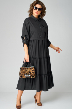 Черное платье с воротником стойка и асимметричной застежкой из текстиля EVA GRANT 7176В черный - фото 4