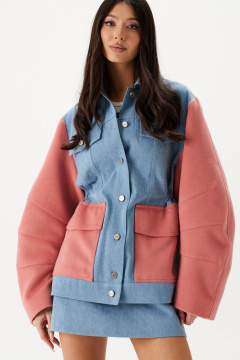 Жакет свободный светлый деним с пальтовыми рукавами ANNETE A5442 - фото 3
