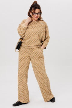 Бежевый костюм из вискозы и трикотажа с прямыми брюками Michel chic 1403 экрю - фото 4