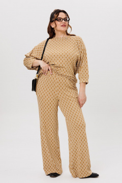Бежевый костюм из вискозы и трикотажа с прямыми брюками Michel chic 1403 экрю - фото 2