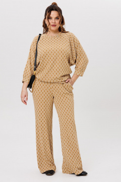 Бежевый костюм из вискозы и трикотажа с прямыми брюками Michel chic 1403 экрю - фото 1