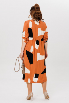 Оранжевое платье из вискозы с раскладными лацканами и карманами Michel chic 2166 геометрия - фото 5