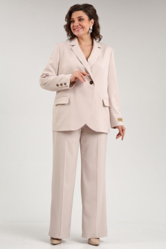 Костюм двойка из текстиля с оверсайз жакетом и классическими брюками SMilaLine М-25201 бежевый - фото 4