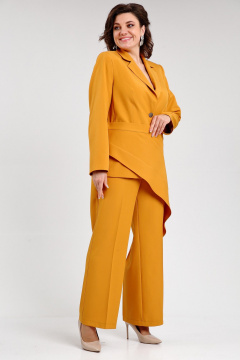 Двухпредметный костюм из текстиля с набедренной косынкой и элегантным жакетом SMilaLine М-25302 горчица - фото 2