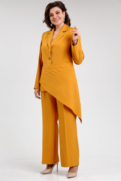 Двухпредметный костюм из текстиля с набедренной косынкой и элегантным жакетом SMilaLine М-25302 горчица - фото 1