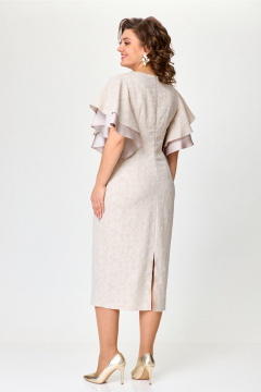 Женское нарядное платье из жаккарда с воланами на рукавах и съемным цветком Bonna Image 963 бежевый - фото 2