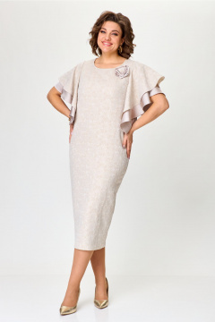 Женское нарядное платье из жаккарда с воланами на рукавах и съемным цветком Bonna Image 963 бежевый - фото 5