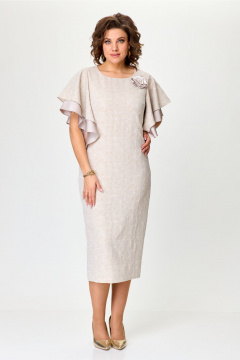 Женское нарядное платье из жаккарда с воланами на рукавах и съемным цветком Bonna Image 963 бежевый - фото 4