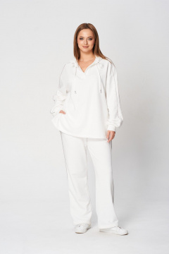 Демисезонный спортивный комплект из трикотажа с капюшоном и карманами Диомант 2039 молочный - фото 3