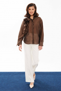 Молочные женские брюки прямые из смесового textиля Панда 10760 молочный - фото 1