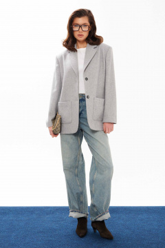 Демисезонный жакет на пуговицах из текстиля с шерстью Панда 11230 серый - фото 1