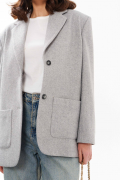 Демисезонный жакет на пуговицах из текстиля с шерстью Панда 11230 серый - фото 3