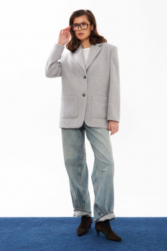 Демисезонный жакет на пуговицах из текстиля с шерстью Панда 11230 серый - фото 4