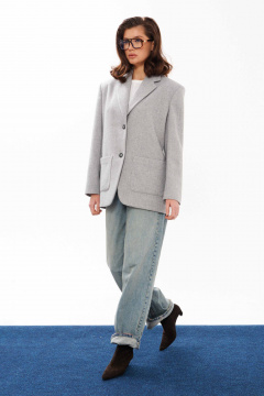 Демисезонный жакет на пуговицах из текстиля с шерстью Панда 11230 серый - фото 5