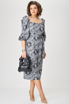 Платье серое приталенное коктейльное с поясом Angelina & Сo 1206 - фото 3