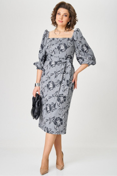 Платье серое приталенное коктейльное с поясом Angelina & Сo 1206 - фото 2