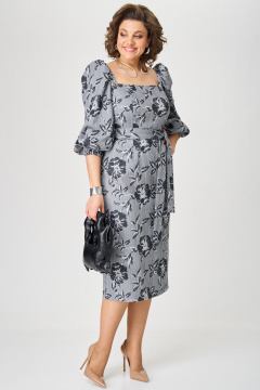 Платье серое приталенное коктейльное с поясом Angelina & Сo 1206 - фото 1