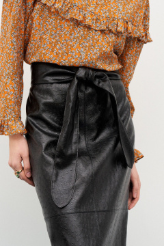 Черная кожаная юбка-карандаш, на меху, классика, молодежный стиль C. of PAPAYA NEW 1659 черный - фото 5