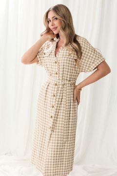 Платье с V-образным вырезом, хлопок, трикотаж, универсальное Golden Valley 44106 бежевый - фото 4