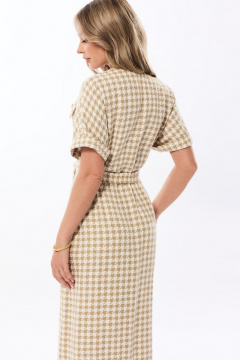 Платье с V-образным вырезом, хлопок, трикотаж, универсальное Golden Valley 44106 бежевый - фото 3