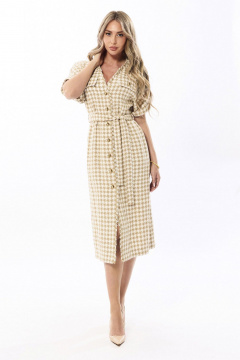 Платье с V-образным вырезом, хлопок, трикотаж, универсальное Golden Valley 44106 бежевый - фото 1