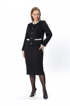 Деловой костюм жакет и юбка в черном трикотажевом стиле Пинск-Стиль 213 черный - фото 4