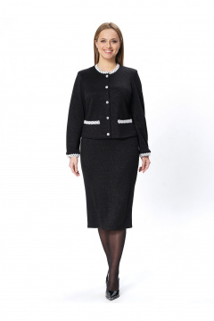Деловой костюм жакет и юбка в черном трикотажевом стиле Пинск-Стиль 213 черный - фото 1