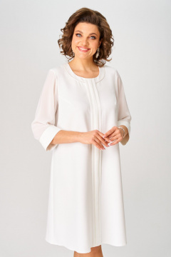 Нарядное двухслойное платье из легкого шифона БАГРЯНИЦА 5080 белый - фото 4