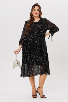 Черное платье на торжество из шифона с воланами Michel chic 2164 черный,горох - фото 3