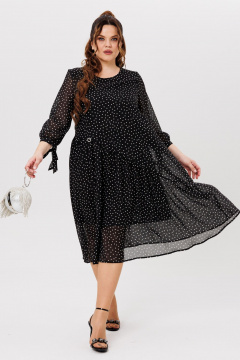 Черное платье на торжество из шифона с воланами Michel chic 2164 черный,горох - фото 2