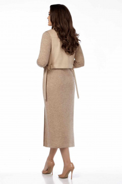 Костюм из искусственной замши и трикотажа платье и жилет бежевый LEANNA-STYLE 9010-2 бежевый - фото 4