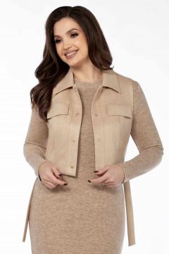 Костюм из искусственной замши и трикотажа платье и жилет бежевый LEANNA-STYLE 9010-2 бежевый - фото 3