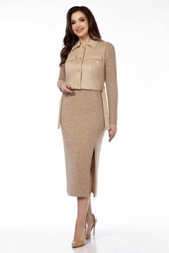 Костюм из искусственной замши и трикотажа платье и жилет бежевый LEANNA-STYLE 9010-2 бежевый - фото 1