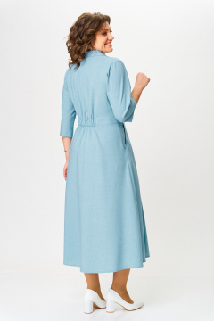 Демисезонное платье А-силуэта с эффектом льна и воротником-V ANASTASIA MAK 1233 голубой - фото 4