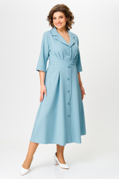 Демисезонное платье А-силуэта с эффектом льна и воротником-V ANASTASIA MAK 1233 голубой - фото 1