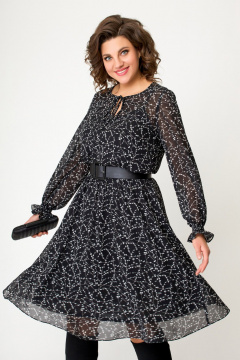 Круглогодичное нарядное платье миди из шифона с поясом Swallow 650 черно-белая_лоза - фото 5