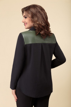 Блуза на каждый день из текстиля, хлопка и эко-кожи DaLi 4386 хаки - фото 2