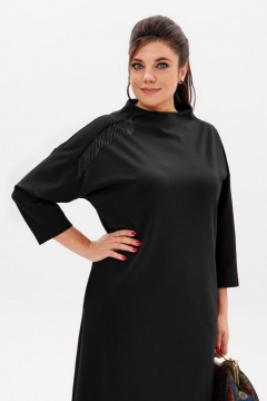 Платье свободного силуэта из вискозы с разрезом и металлической тесьмой Anelli 52 нуар - фото 2