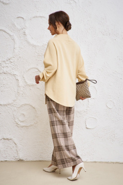 Бежевые прямые брюки из текстиля с карманами для повседневной одежды Anastasia 1156.1 клетка - фото 4