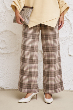 Бежевые прямые брюки из текстиля с карманами для повседневной одежды Anastasia 1156.1 клетка - фото 2