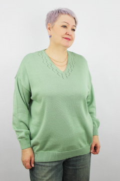Блузочный джемпер прямой силуэт из трикотажа с V-вырезом Полесье С1994-24 4С0840-Д43 158,164 зеленый_агат - фото 1