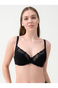 Кружевной бюстгальтер на каркасах из хлопка и кружева Frank&Co 11252 черный - фото 1