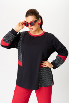 Демисезонный свободный трикотажный джемпер oversize OVERYOU М189 черный_красный - фото 1