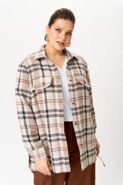 Рубашка оверсайз из шерстяной рогожки с карманами OVERYOU М192 бежевый_ореховый - фото 1