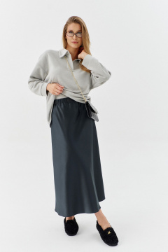 Юбка из струящейся ткани с резинкой и разрезом SODA 4823 графит - фото 4