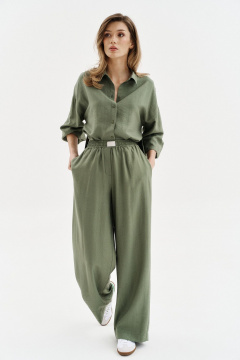 Брюки из льна с поясом резинкой для комфортного образа SODA 4835 хаки - фото 3