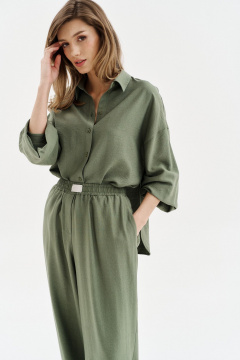 Брюки из льна с поясом резинкой для комфортного образа SODA 4835 хаки - фото 2